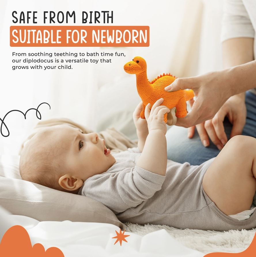 My First Orange Diplodocus Natural Rubber Toy