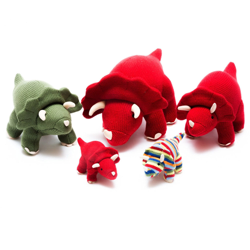 Moss Green Knitted Triceratops Dinosaur Plush Toy