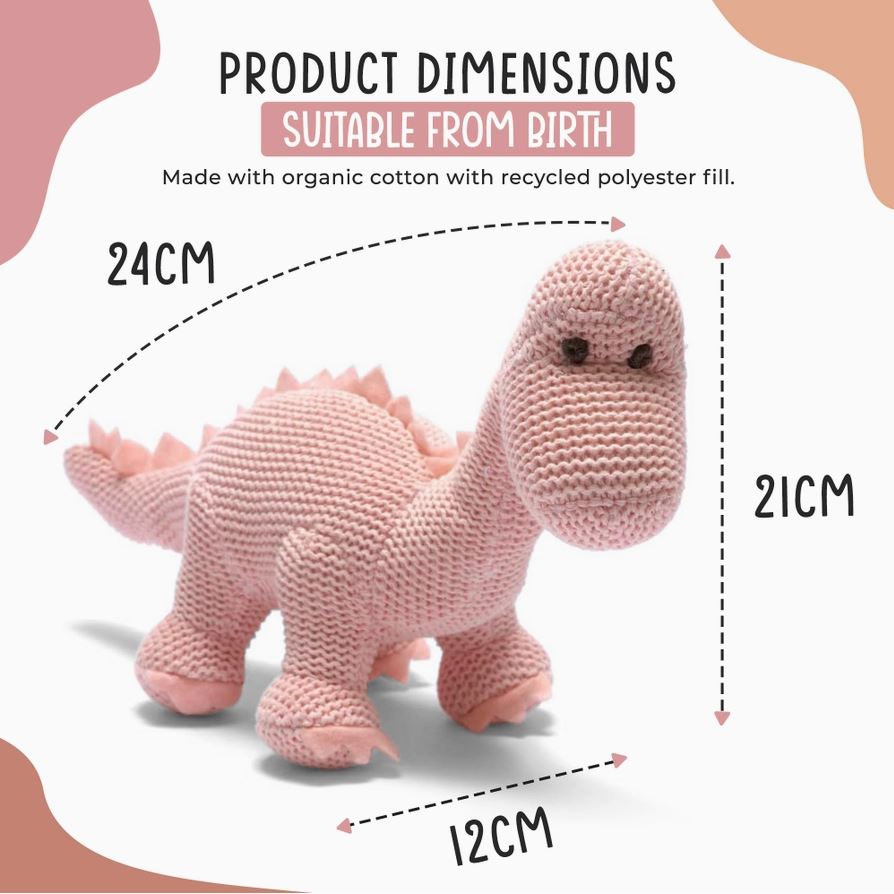 Organic Pink Knitted Diplodocus Baby Rattle