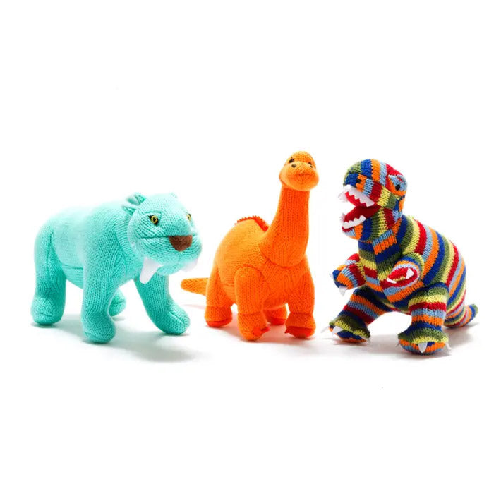 Small Orange Diplodocus Knitted Dinosaur Rattle