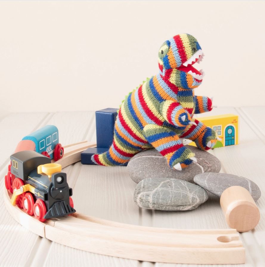 Small Stripe T Rex Knitted Dinosaur Rattle