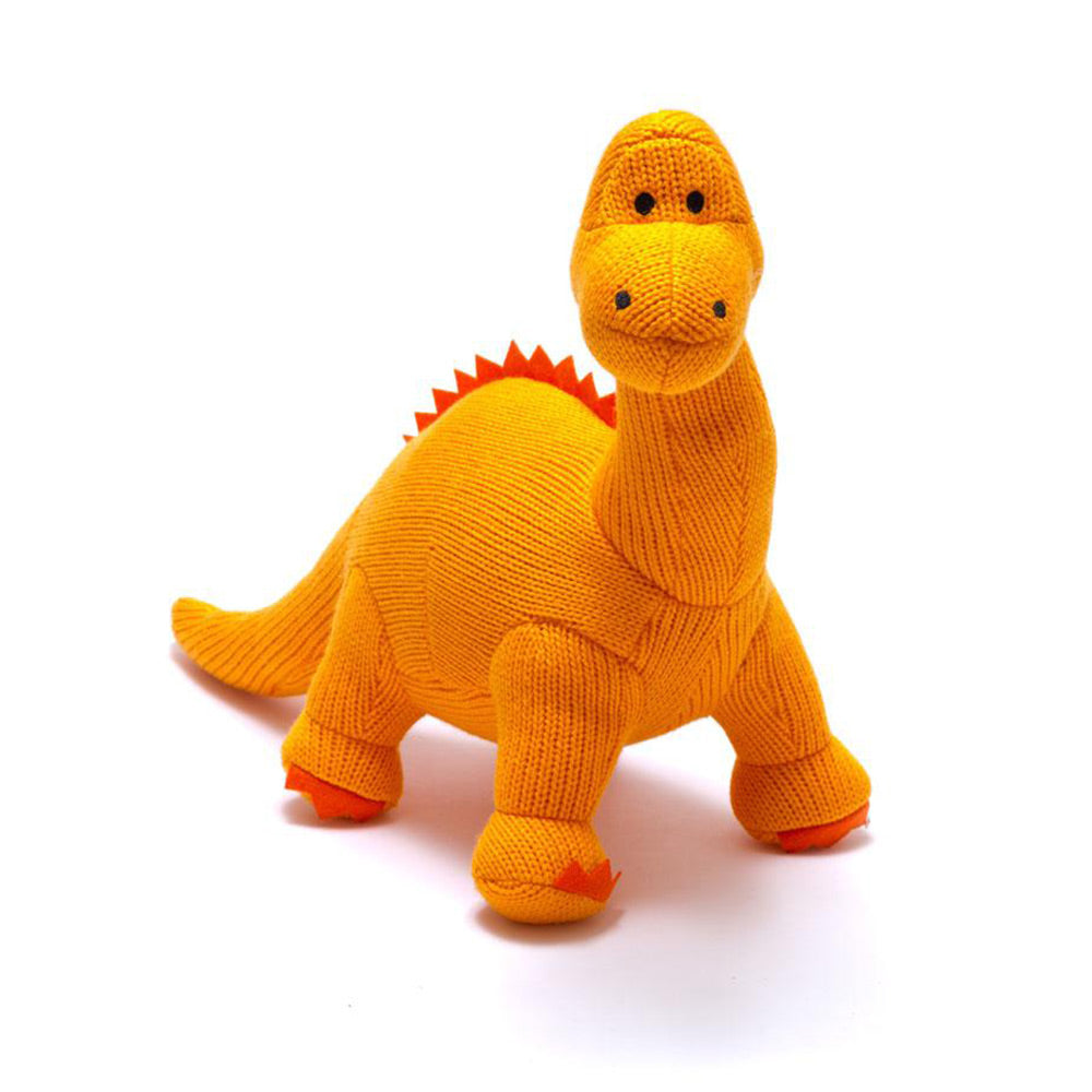 Small Orange Diplodocus Knitted Dinosaur Rattle – Love My Lot