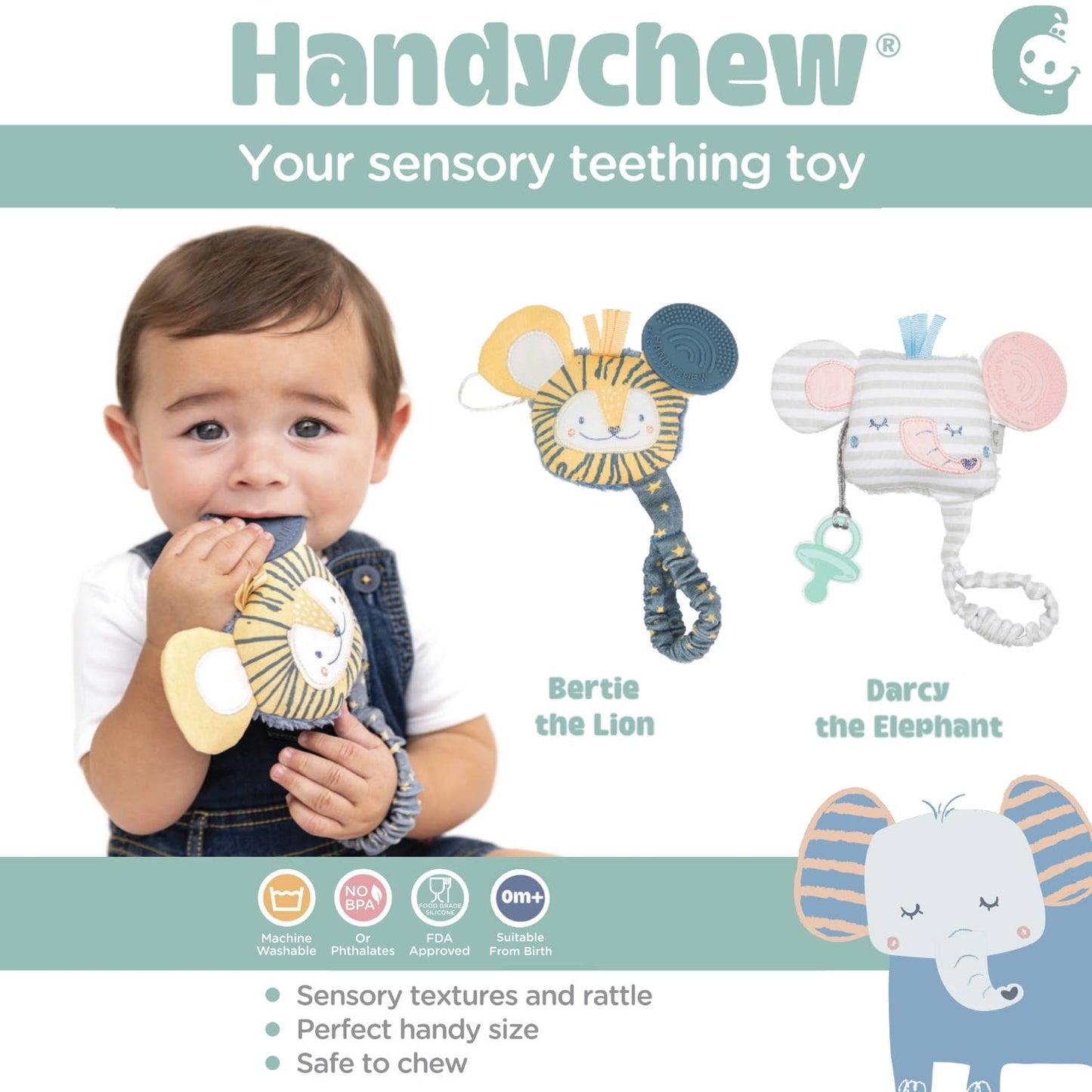 Handychew Sensory Teething Toy - Darcy the Elephant