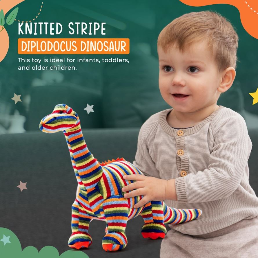 Knitted Stripe Diplodocus Dinosaur Plush Toy