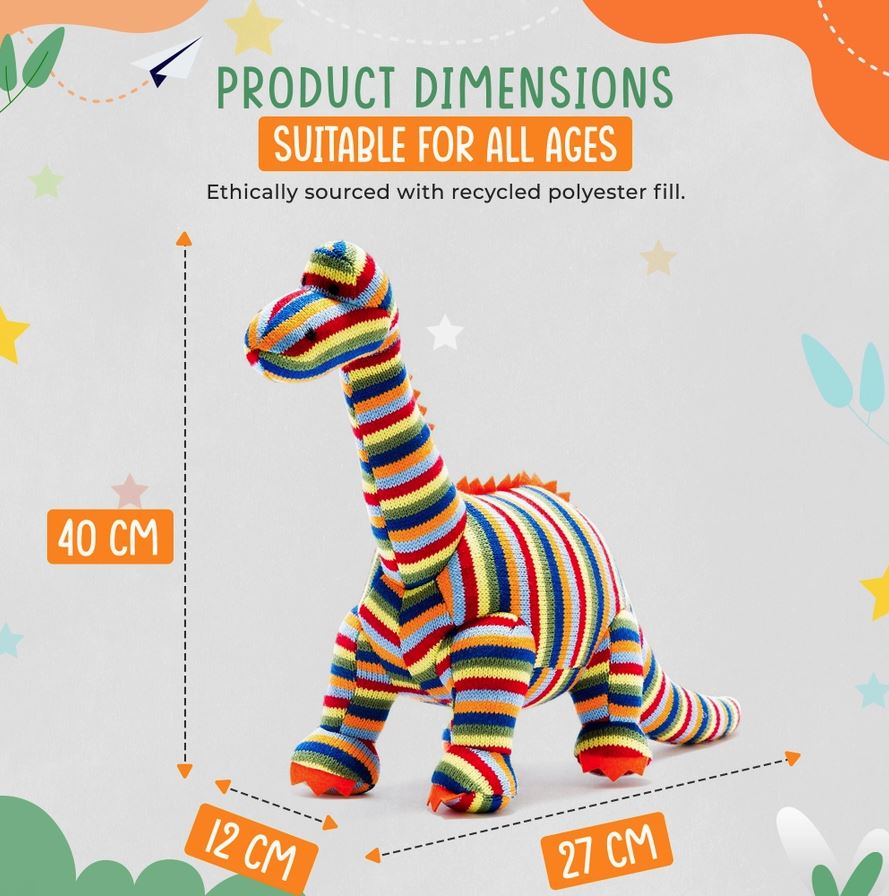 Knitted Stripe Diplodocus Dinosaur Plush Toy