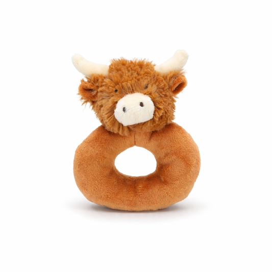 Horny Highland Brown Cow Baby Plush Rattle - 10CM