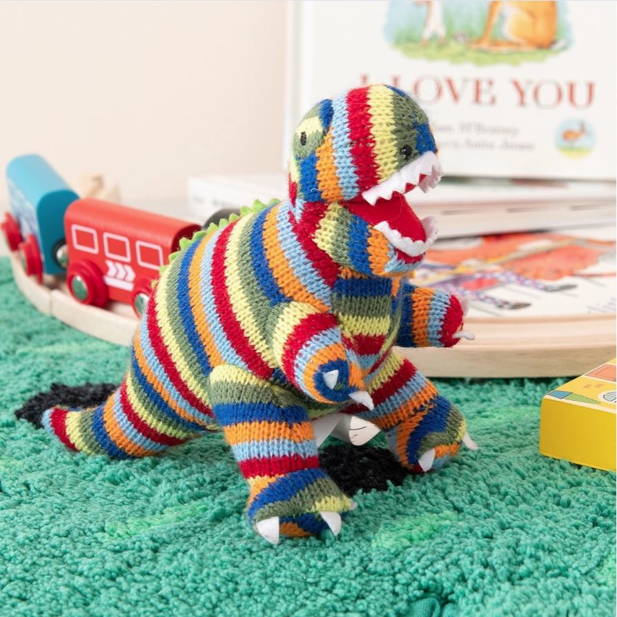 Small Stripe T Rex Knitted Dinosaur Rattle