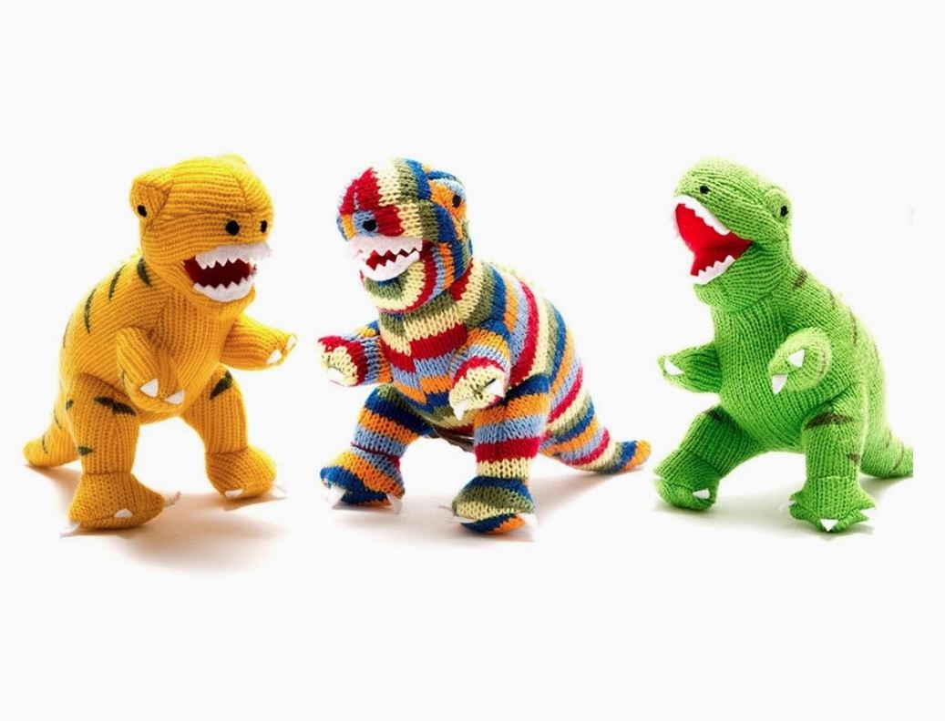 Small Stripe T Rex Knitted Dinosaur Rattle