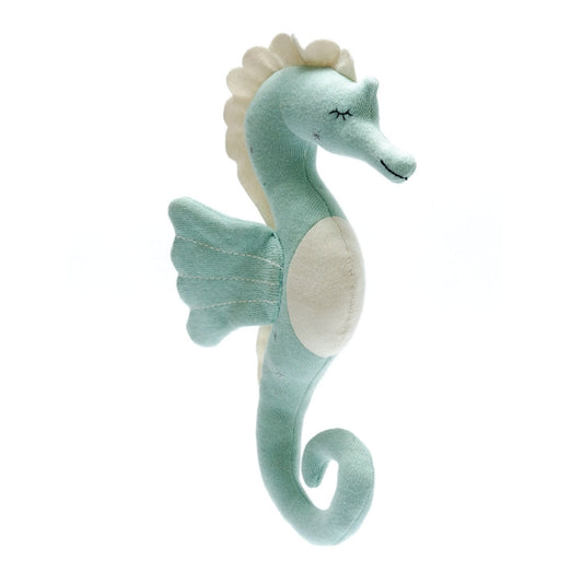 Tactile Knitted Seahorse Plush Toy Organic Cotton Sea Green