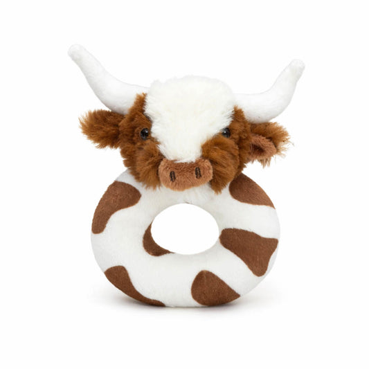 Texas Longhorn Highland Brown Cow Baby Plush Rattle 10cm