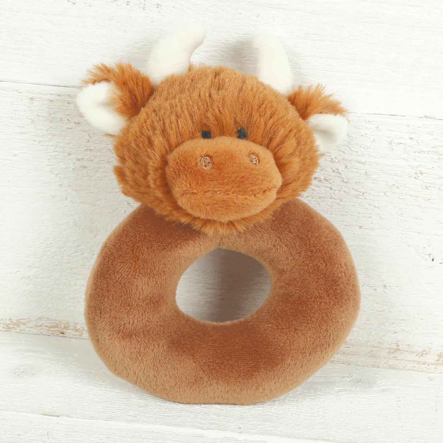 Scottish Highland Brown Cow Baby Plush Soft Toy Rattle - 10CM