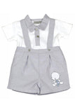 Grey And White Teddy Dungaree Shorts Set