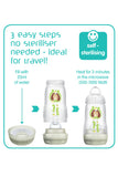 Self sterilising, 3 easy steps with no steriliser needed - ideal for travel!