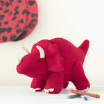 Large Red Triceratops Knitted Soft Toy