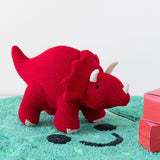 Large Red Triceratops Knitted Soft Toy