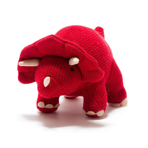 Medium Red Triceratops Knitted Soft Toy