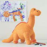 Medium Orange Diplodocus Knitted Dinosaur Toy