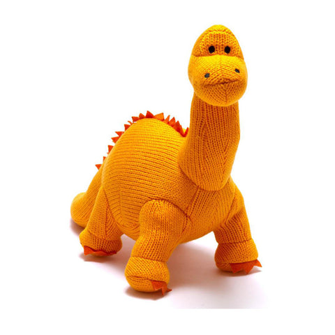 Medium Orange Diplodocus Knitted Dinosaur Toy