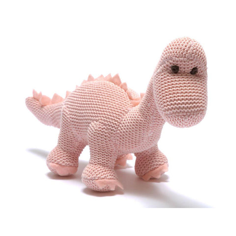 Organic Pink Knitted Diplodocus Baby Rattle