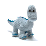 Organic Blue Knitted Diplodocus Baby Rattle