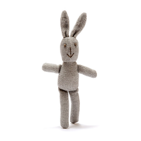 Small Knitted Organic Cotton Grey Bunny Baby Rattle