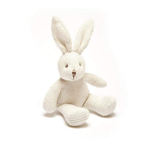 Small Knitted Organic Cotton White Bunny Baby Rattle