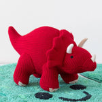 Small Red Triceratops Knitted Dinosaur Rattle
