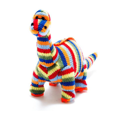 Small Stripe Diplodocus Knitted Baby Rattle